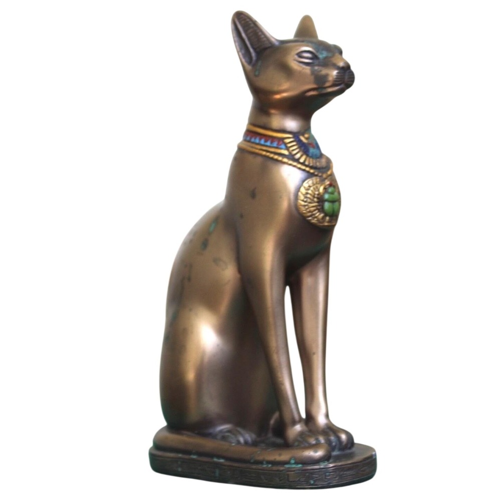 Veronese Egyptian Bastet Cat Goddess Statue Bronze Finish Scarab Amulet 5.5 Inch - Picture 2 of 11